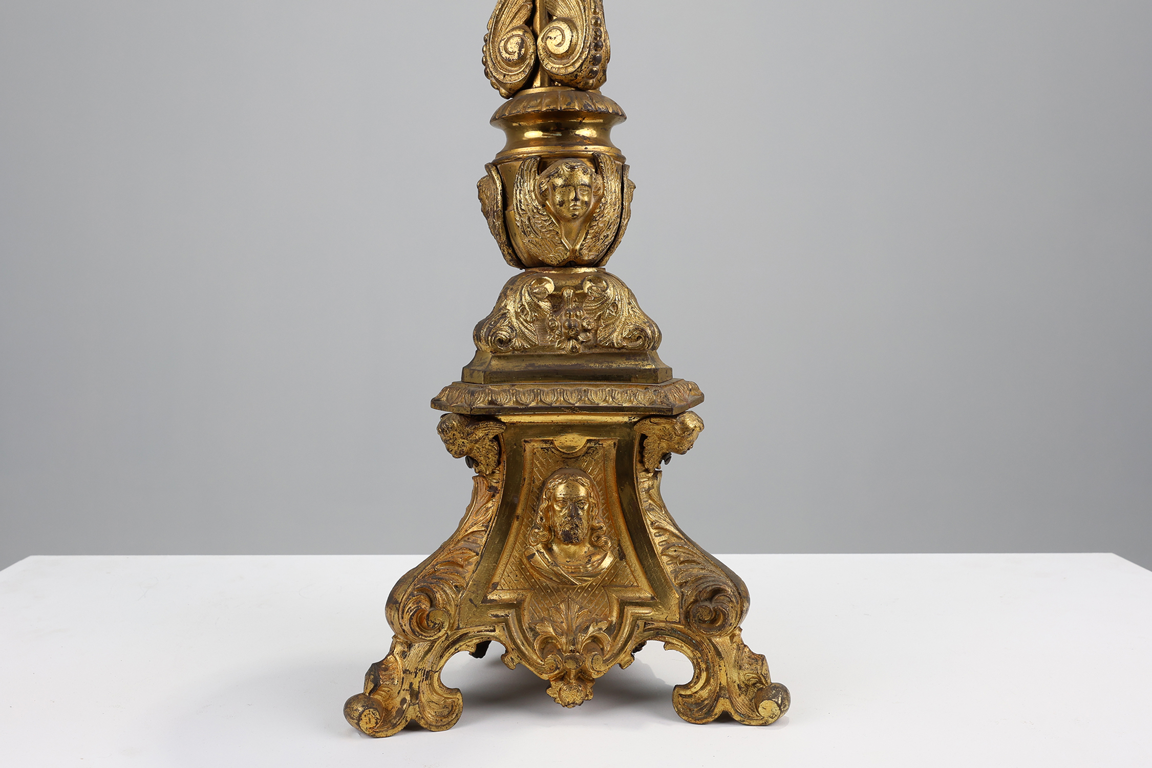 Large 18th century bronze and copper church candle holder, Francethumbnail